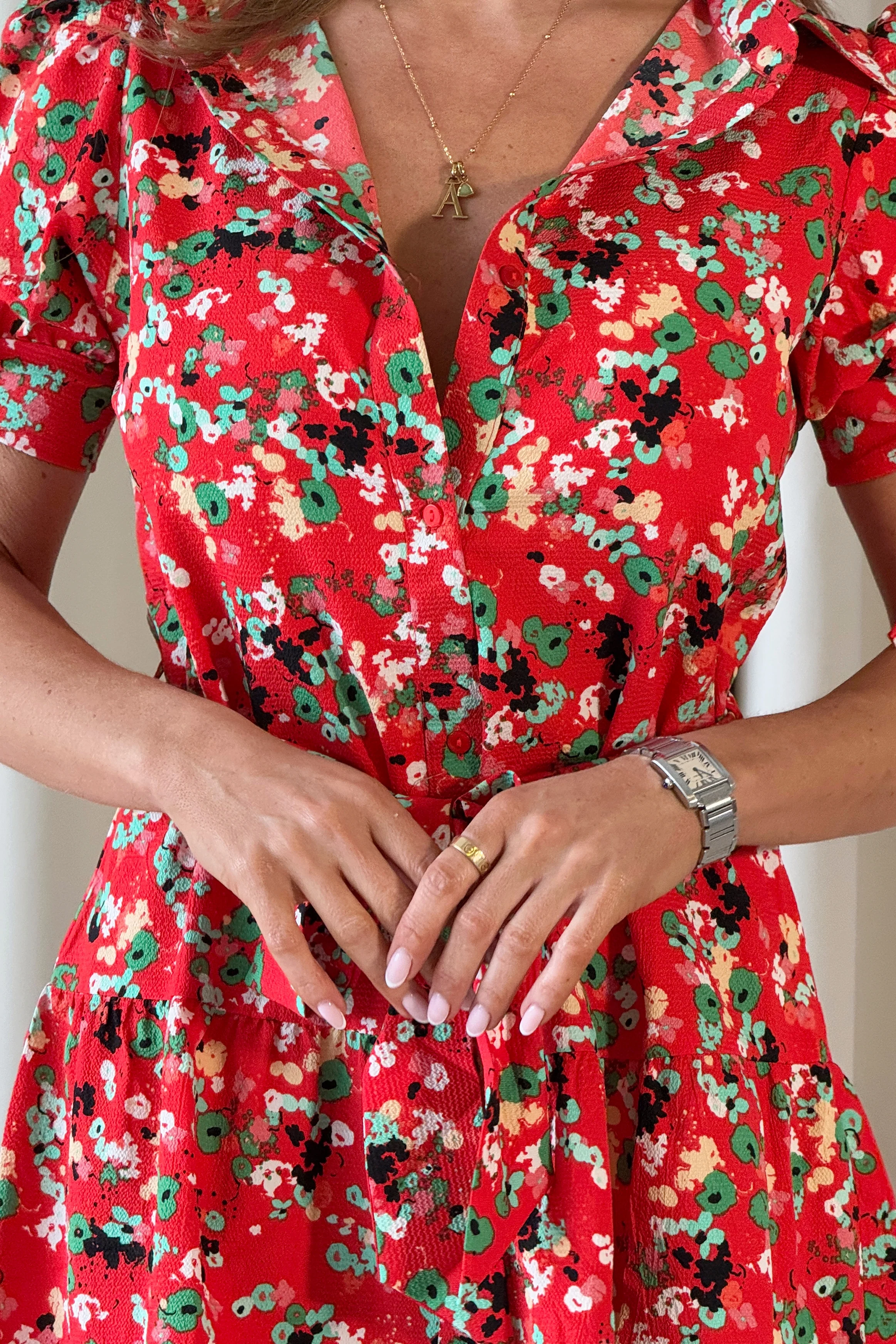 Victoria Red Ditsy Mini Shirt Dress - Image 5