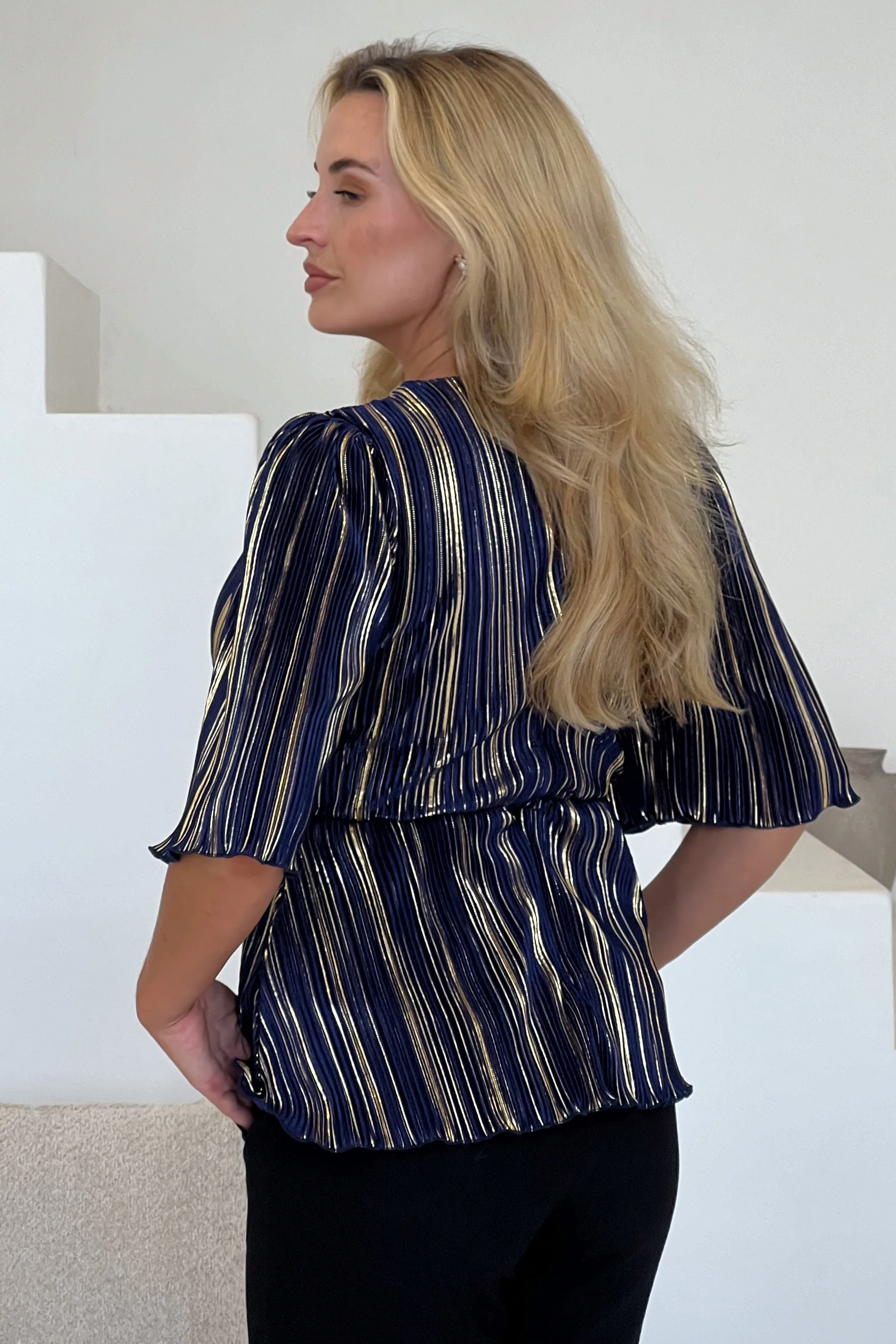 Vienna Navy and Gold Metalic Top - Image 4
