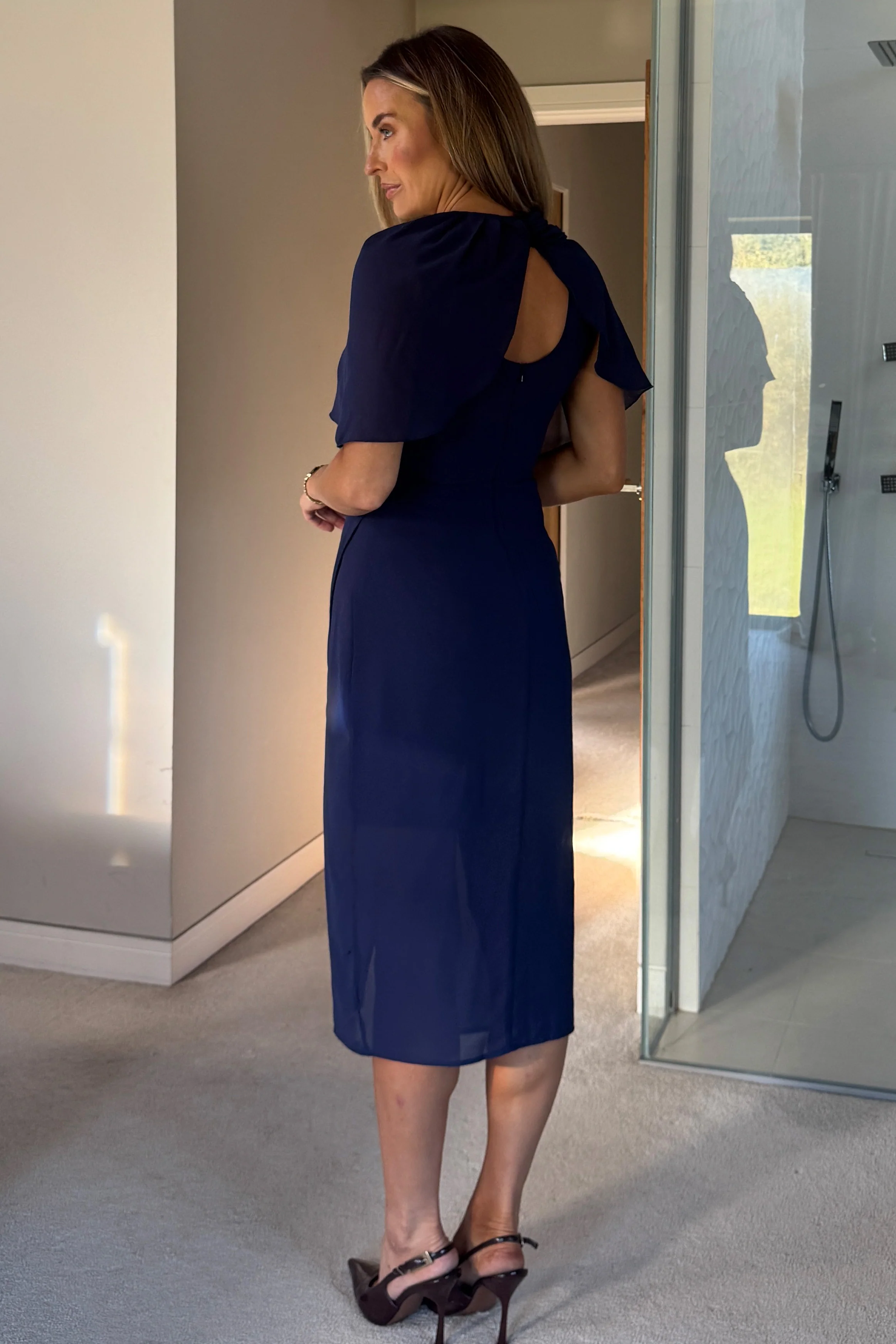Vivienne Cape Detail Wrap Midi Dress Navy - Image 5