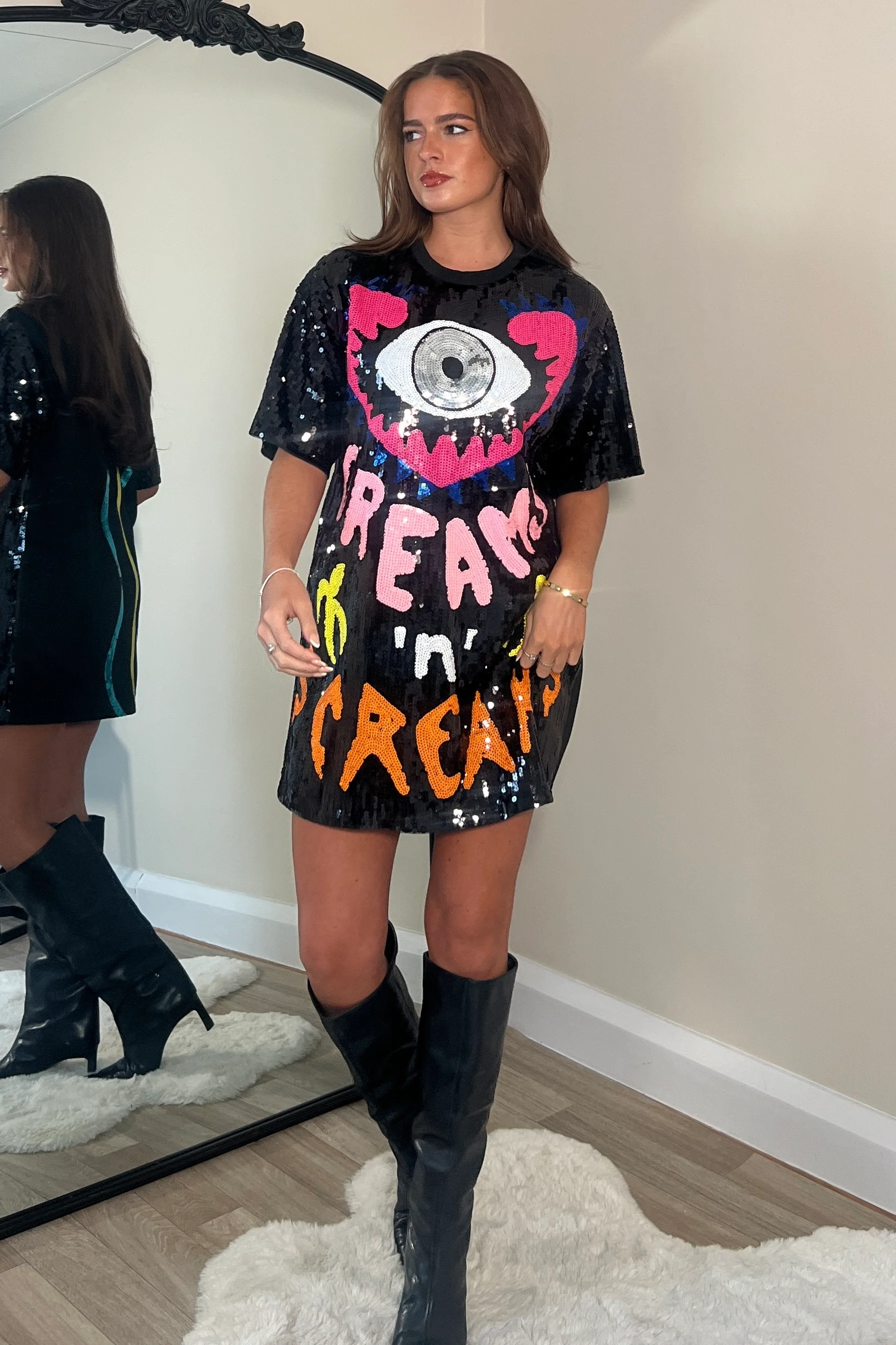 Wild Dreams - Black Multi Sequin Mini T-Shirt Dress - Image 3