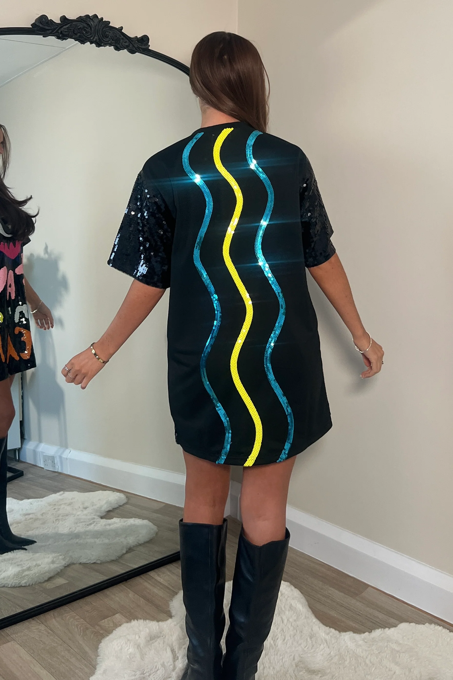 Wild Dreams - Black Multi Sequin Mini T-Shirt Dress - Image 5