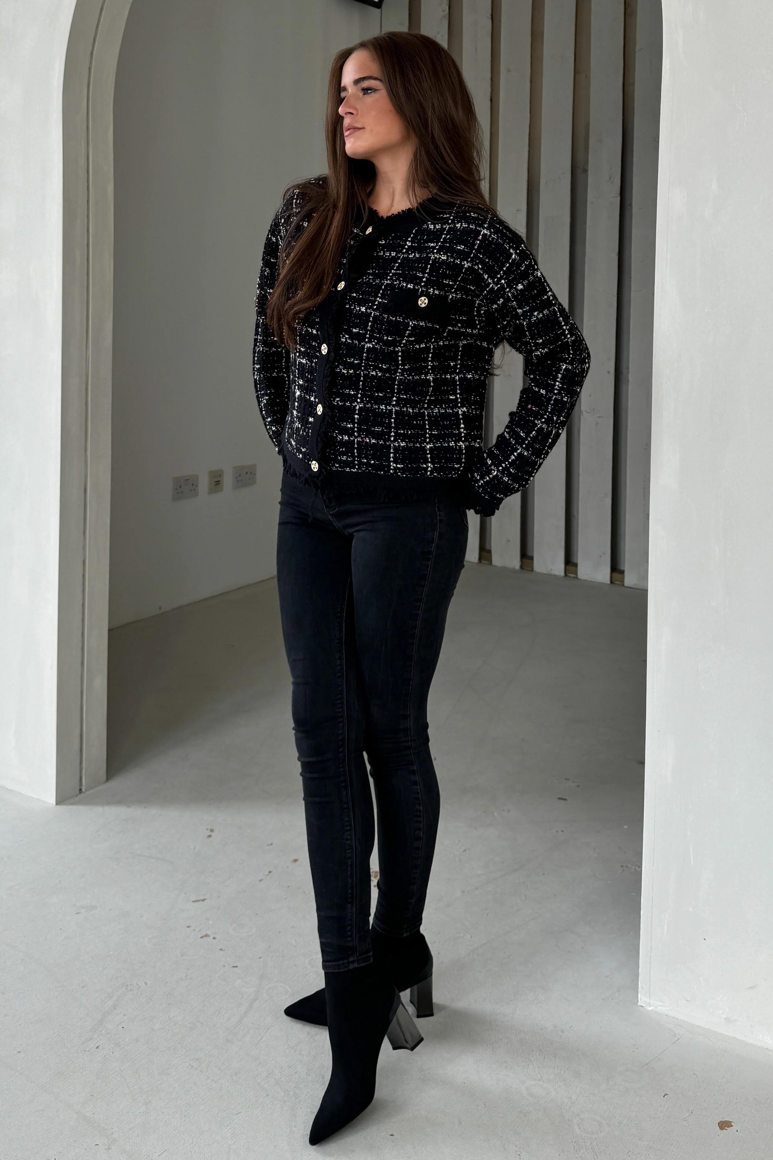 Zya Black Knit Gold Button Jacket - Image 3