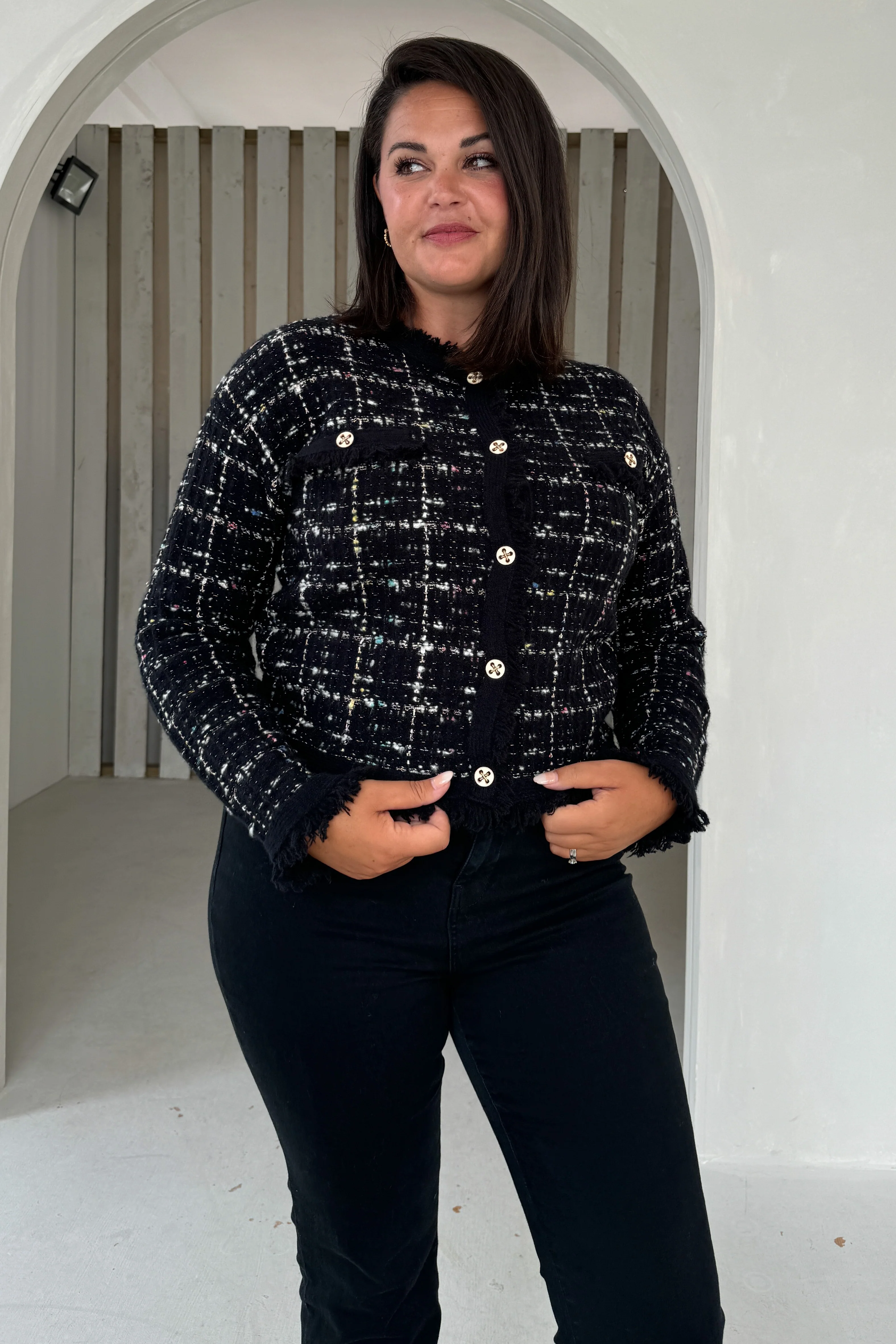 Zya Black Knit Gold Button Jacket - Image 6